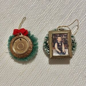 Beautiful Photo Pendant Square Gold Tone Photo Christmas Ornaments